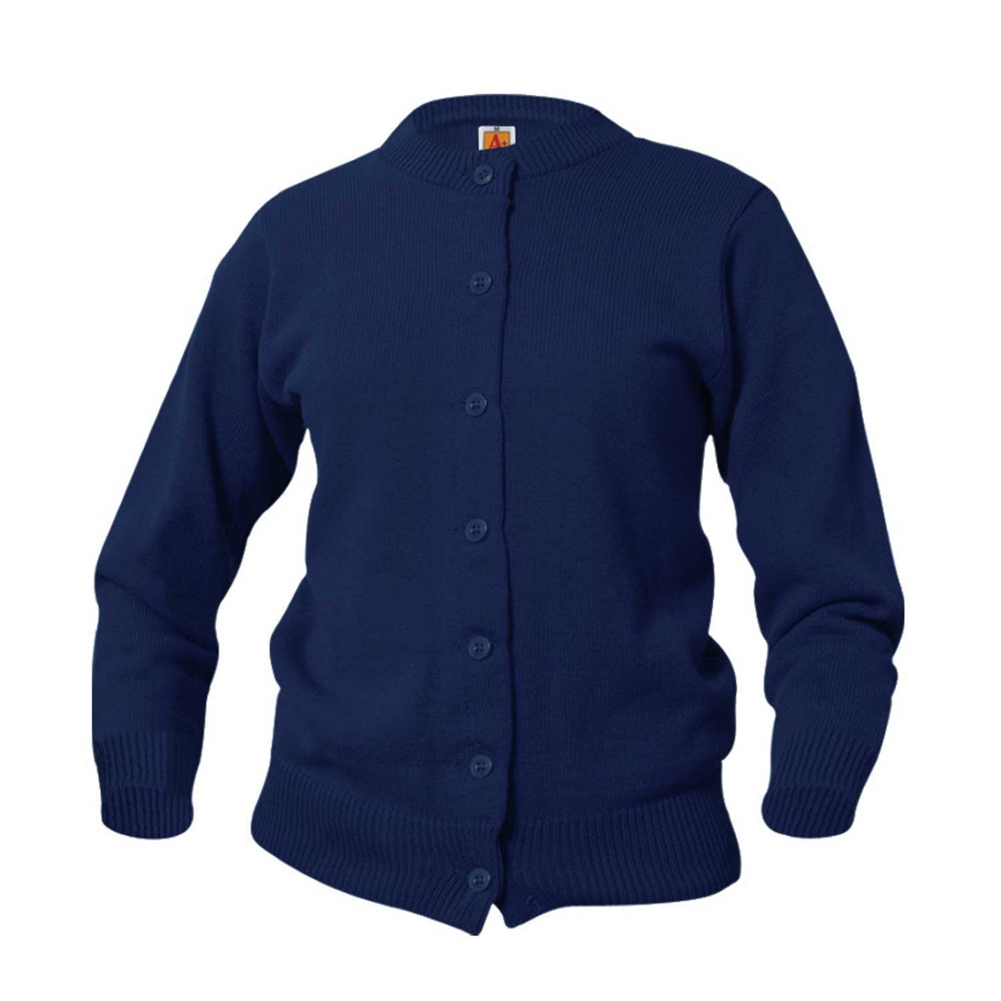 Women's Jersey Knit 7-Button Crewneck Cardigan w/Logo - 1123