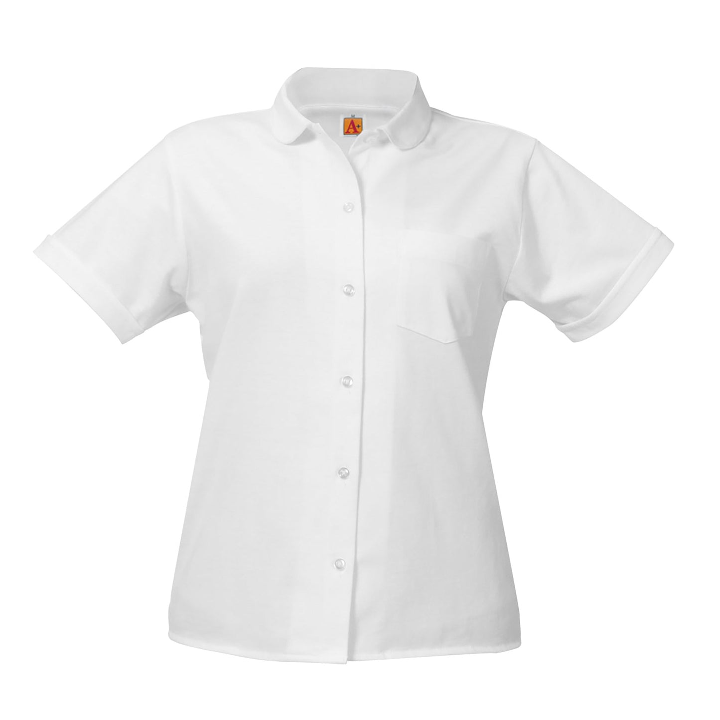Peter Pan Collar Knit Shirt S/S w/Logo - 1124