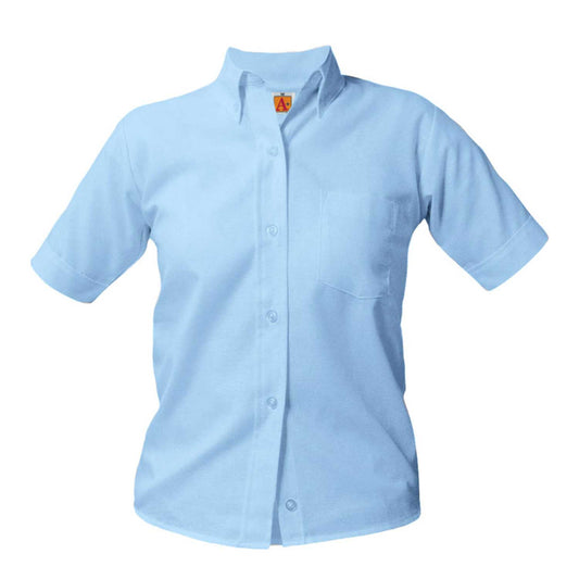 Girl's Oxford Short Sleeve Blouse w/Logo - 1121