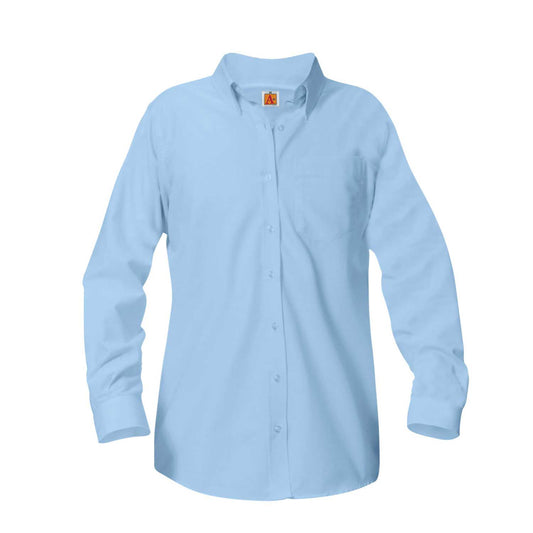 Girl's Oxford Long Sleeve Blouse w/Logo - 1121