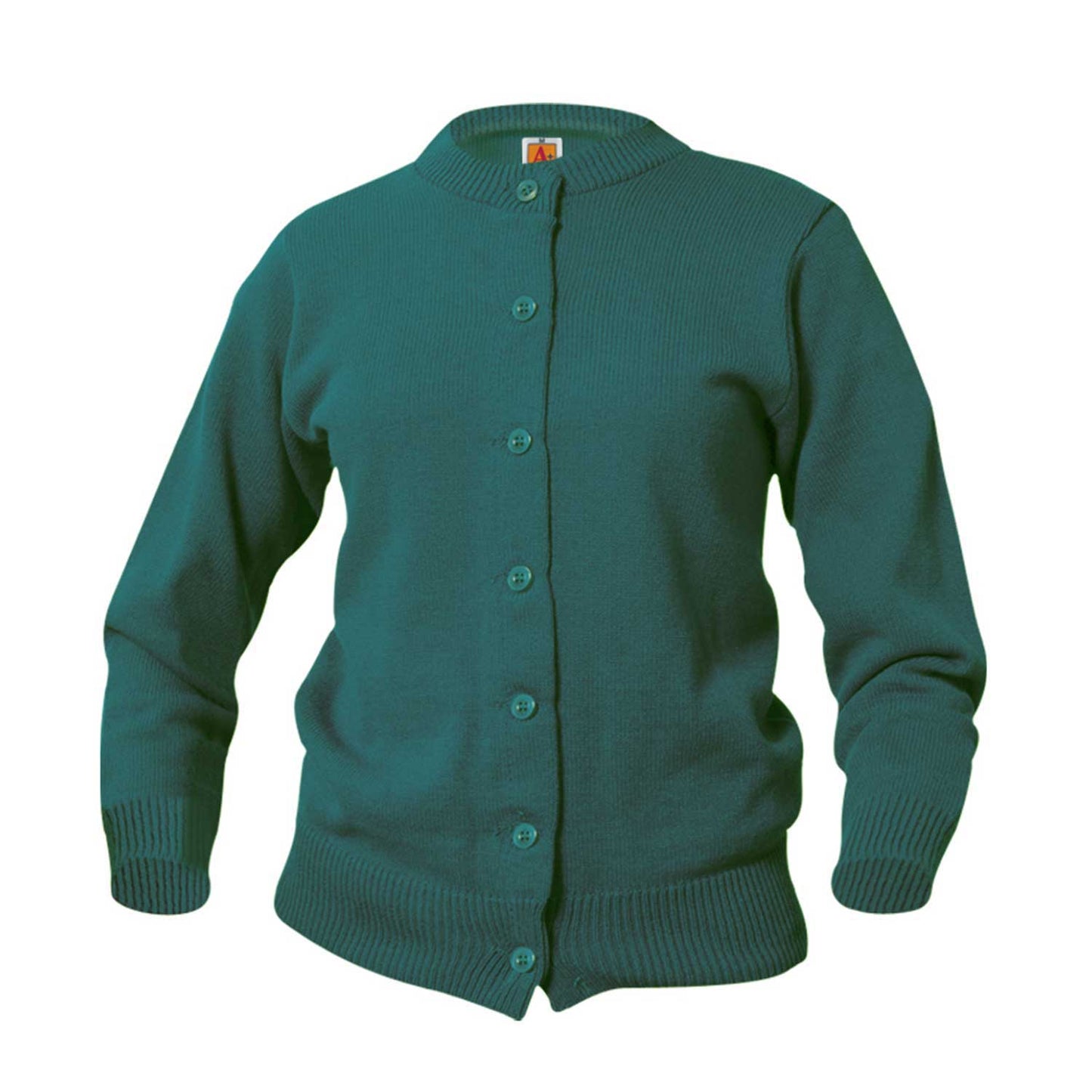 Women's Jersey Knit 7-Button Crewneck Cardigan w/Logo - 1104