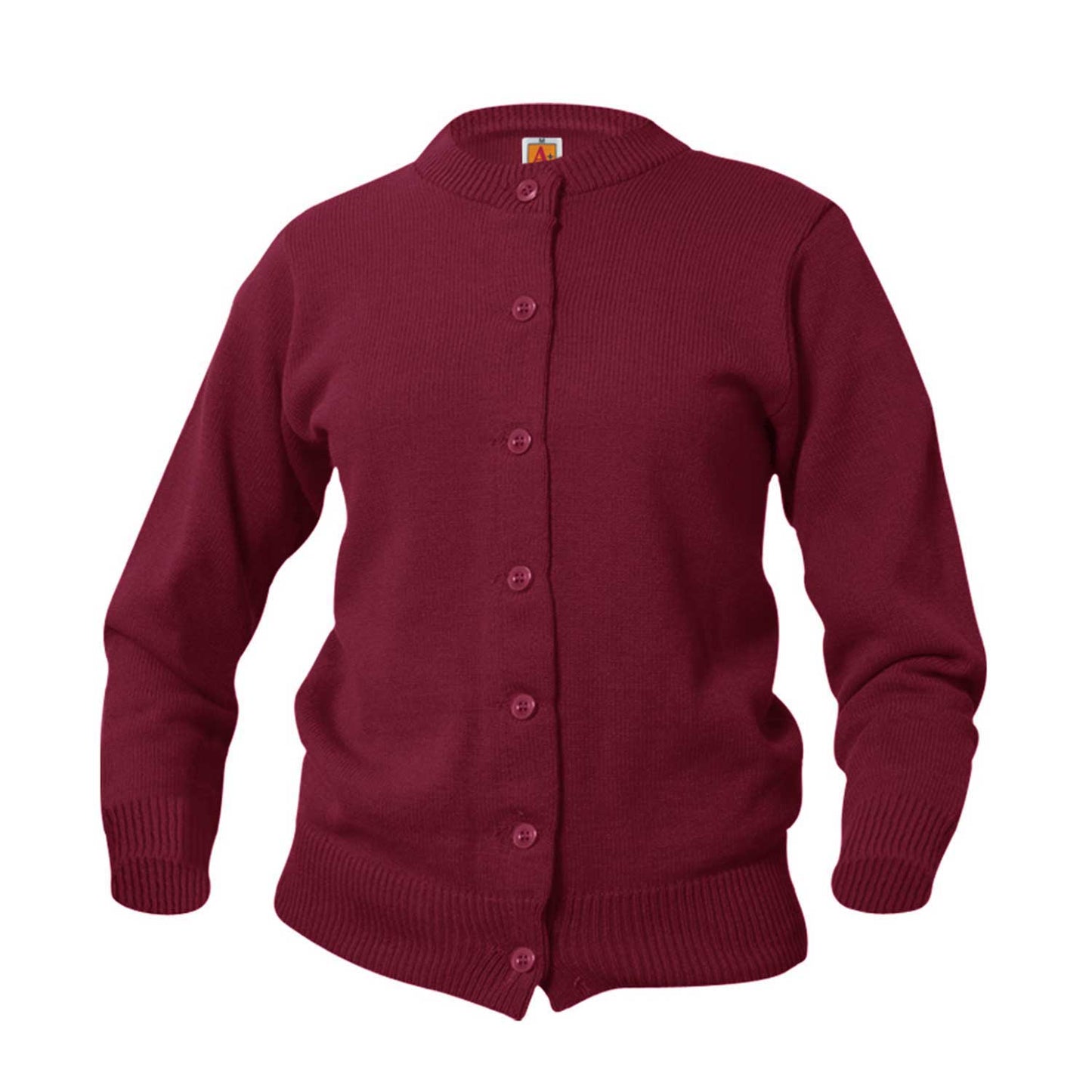 Women's Jersey Knit 7-Button Crewneck Cardigan w/Logo - 1108