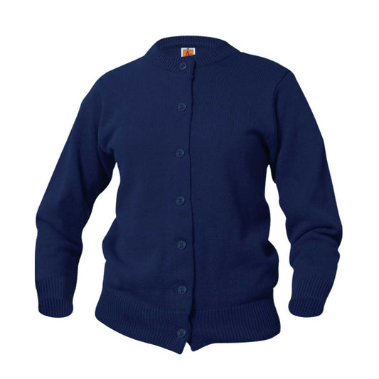 Women's Jersey Knit 7-Button Crewneck Cardigan w/Logo - 1123